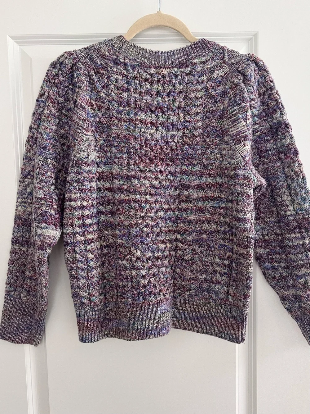 J.Crew 100% Wool Marled Cable Knit Fisherman’s Sweater - Purple Multicolor